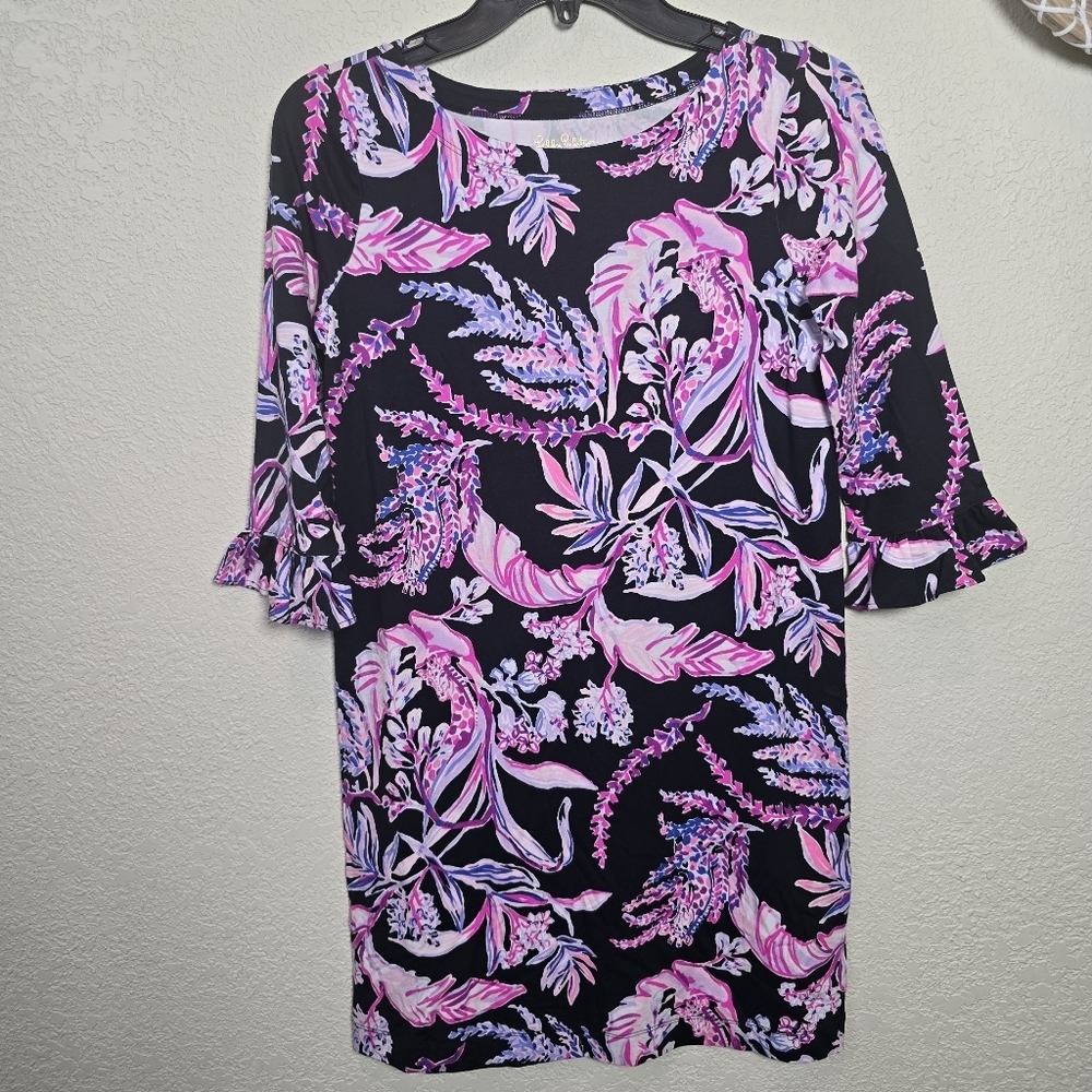Lilly Pulitzer Girls Mini Sophie Ruffle Sleeves Black / Pink Size XL (12-14)